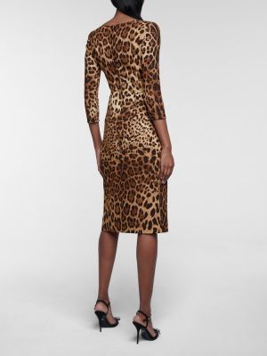 Rochie midi cu imagine cu model leopard Dolce&gabbana maro