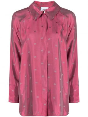 Asymetrická žakárová košile s knoflíky Ganni růžová