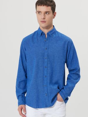 Ľanová priliehavá košeľa na gombíky Altinyildiz Classics modrá