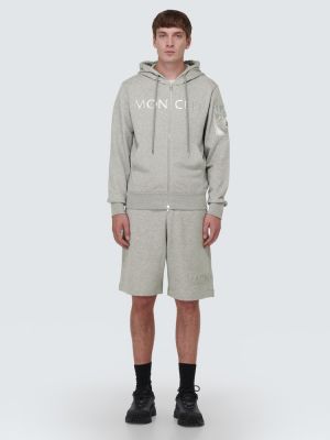 Pamučna hoodie s kapuljačom od flisa Moncler siva