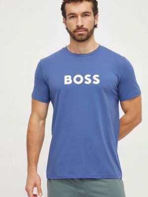 Памучна тениска с дълъг ръкав с принт Boss синьо