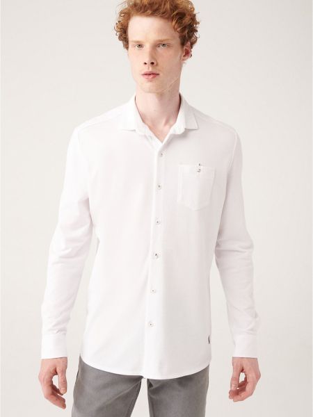 Плетена памучна риза с джобове Avva бяло