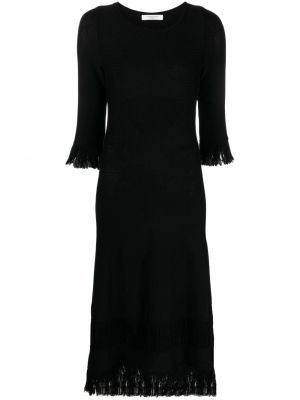 Pletené vlněné šaty s třásněmi Charlott černé