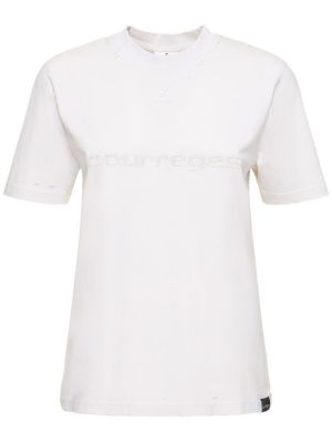 Tricou zdrențuiți din bumbac din jerseu Courreges alb