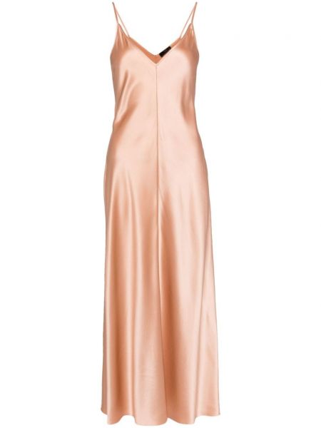 Μεταξωτή φόρεμα με τιράντες με λαιμόκοψη v Voz ροζ