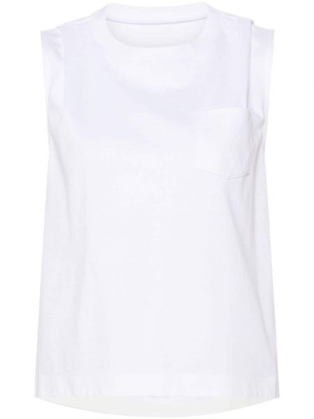 Плисирана памучна тениска Sacai бяло