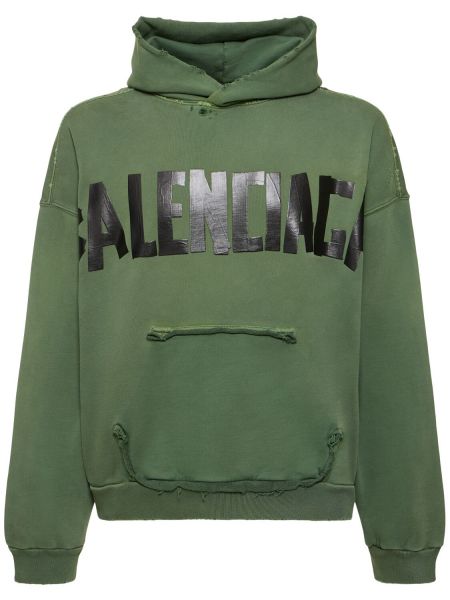 Kokvilnas kapučdžemperis Balenciaga zaļš