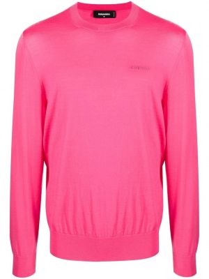 Плетен пуловер с принт Dsquared2 розово