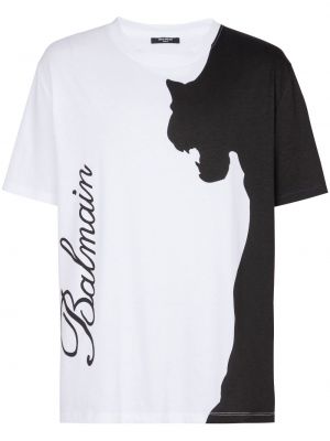 Kokvilnas t-krekls ar apdruku ar tīģera rakstu Balmain