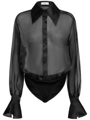Body de seda transparente manga larga Mugler negro