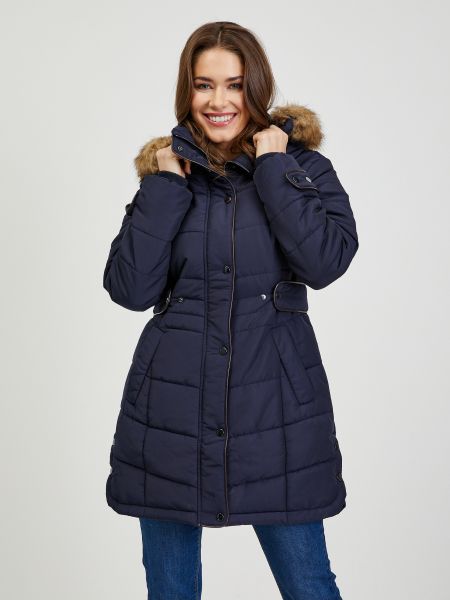 Zimní kabát s kožíškem z nylonu na zip Orsay - modrá
