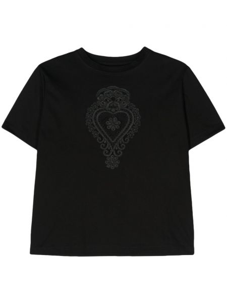 Βαμβακερή μπλούζα με δαντέλα Parlor μαύρο
