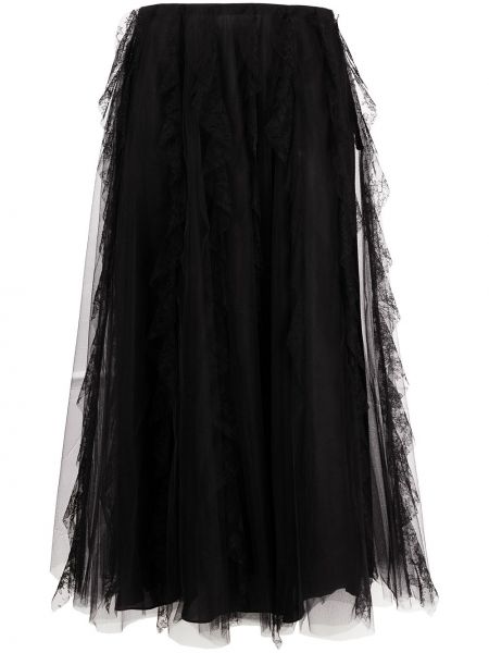 Falda larga de flores de tul de encaje Valentino negro