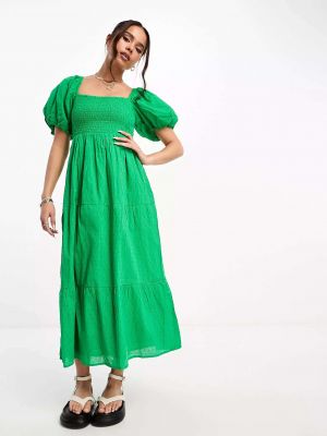 Платье миди с пышными рукавами New Look зеленый