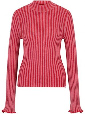 Bombažni pulover s črtami Hugo roza