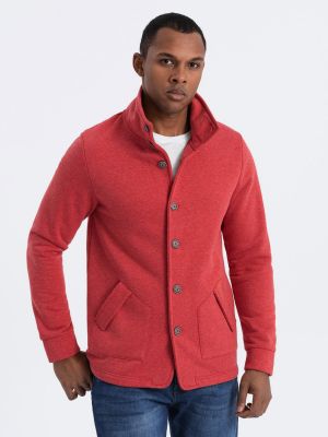 Melanžinis džemperis su sagomis su užsegama apykakle Ombre raudona