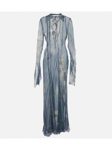 Průsvitné midi šaty s potiskem Acne Studios modré
