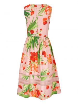 Sukienka midi bez rękawów w kwiatki z nadrukiem Carolina Herrera różowa