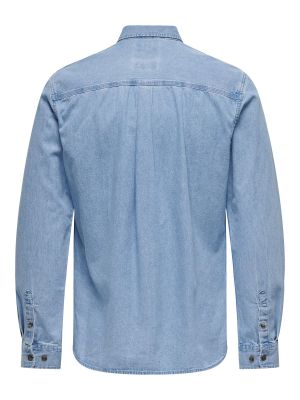 Rifľová košeľa Only & Sons modrá