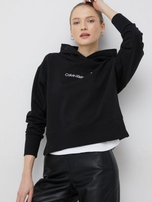 Calvin Klein Jeans pamut melegítőfelső fekete, női, sima, kapucnis