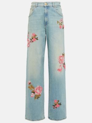 High waist straight jeans mit stickerei Blumarine blau