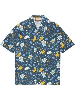 Koszula w kwiaty vintage bawełniana z printem Gucci, niebieski