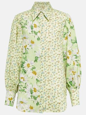 Květinová lněná košile Alã©mais zelená