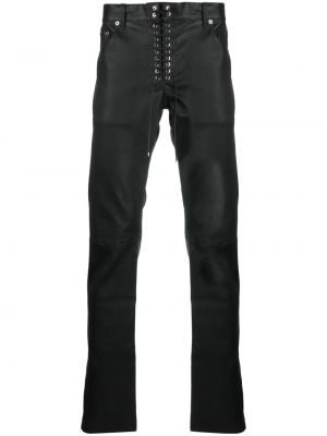 Slim fit kožené šněrovací rovné kalhoty Ludovic De Saint Sernin černé