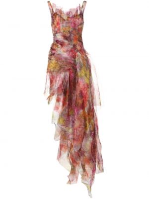 Svilena koktejl obleka s potiskom z abstraktnimi vzorci Collina Strada roza