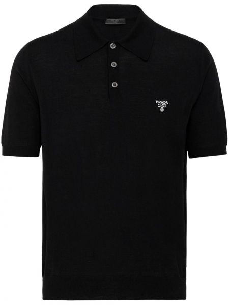 Вълнена поло тениска бродирана Prada черно