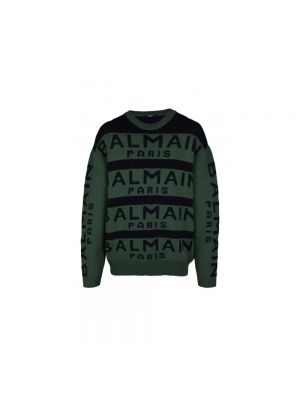 Sweter wełniany Balmain zielony