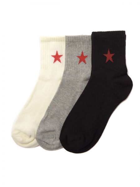 Със звездички плетени чорапи с принт Trendyol бяло