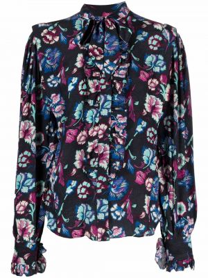 Svilena bluza s cvetličnim vzorcem s potiskom Isabel Marant modra