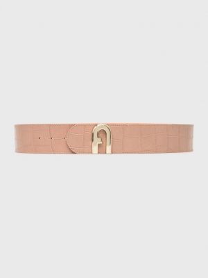 Oboustranný kožený pásek Furla dámský, růžová barva