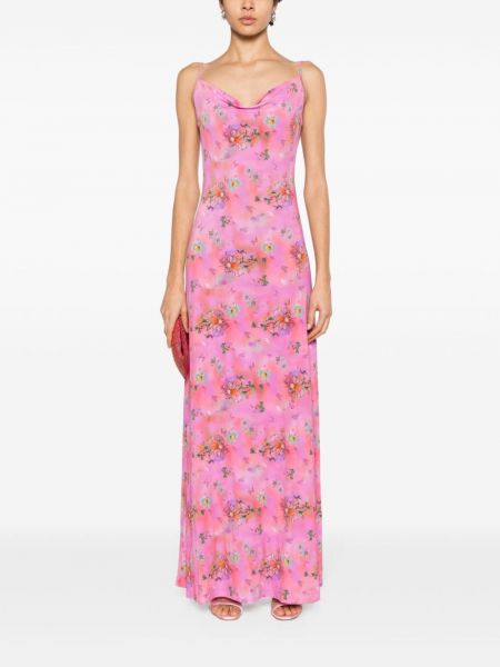 Sukienka długa w kwiatki z nadrukiem Margherita Maccapani różowa
