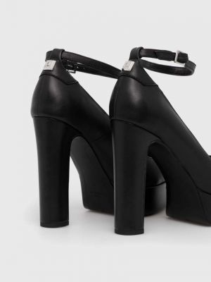 Platform talpú magassarkú bőr flip-flop Karl Lagerfeld fekete