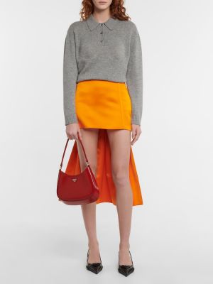 Jedwabna satynowa mini spódniczka Prada pomarańczowa