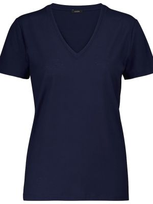 Jersey bombažna majica z v-izrezom Joseph modra