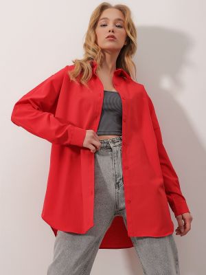 Marškinėliai Trend Alaçatı Stili raudona