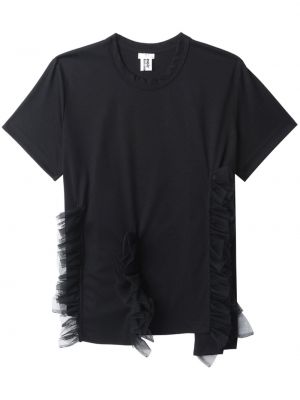Koszulka bawełniana tiulowa asymetryczna Noir Kei Ninomiya czarna