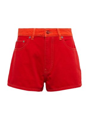 Džínsové šortky s vysokým pásom Ganni červená