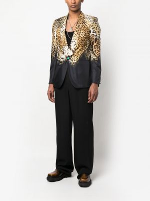 Leopardí hedvábné sako s potiskem Roberto Cavalli černé