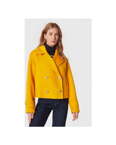 Vlnený priliehavý zimný kabát Tommy Hilfiger žltá