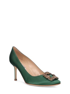 Сатенени полуотворени обувки Manolo Blahnik зелено