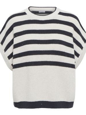 Хлопковый свитер в полоску Brunello Cucinelli, белый