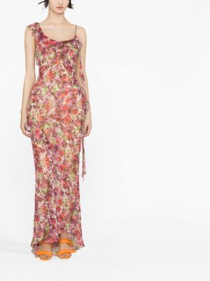 Květinové hedvábné dlouhé šaty s potiskem Alessandra Rich růžové