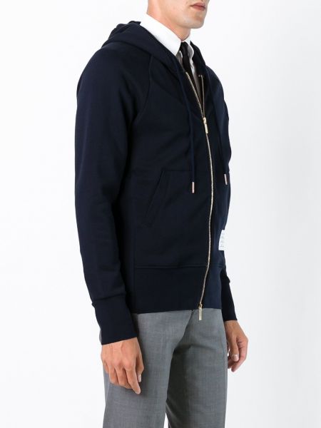 Mikina s kapucí na zip jersey Thom Browne modrá