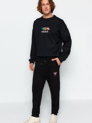 Pantaloni sport cu broderie cu imprimeu geometric Trendyol negru