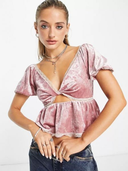 Кружевная бархатная блузка ретро Reclaimed Vintage розовая
