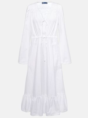 Памучна миди рокля Polo Ralph Lauren бяло